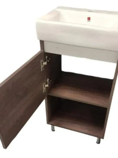 Gabinete Cato Rubí Wengue con Lavabo Sobre Cubierta Marce Blanco