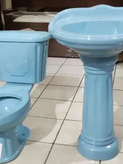 Juego Cato Oxford Alargado Azul Colonial — Taza, Tanque, Lavabo y Pedestal