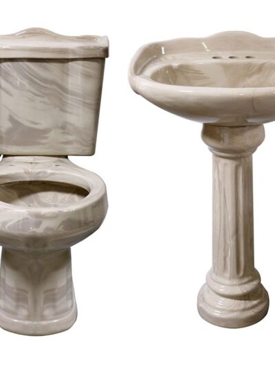 Juego Cato Oxford Alargado Mármol Beige — Taza, Tanque, Lavabo y Pedestal