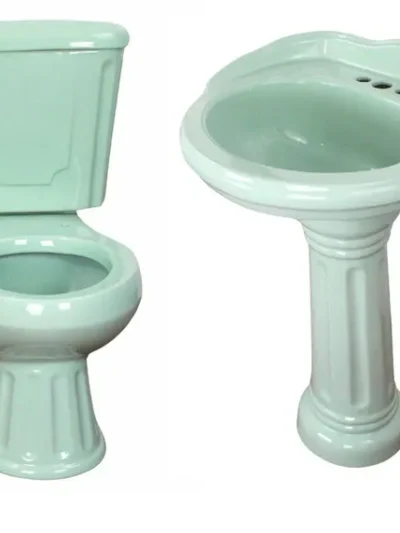 Juego Cato Oxford Alargado Verde — Taza, Tanque, Lavabo y Pedestal